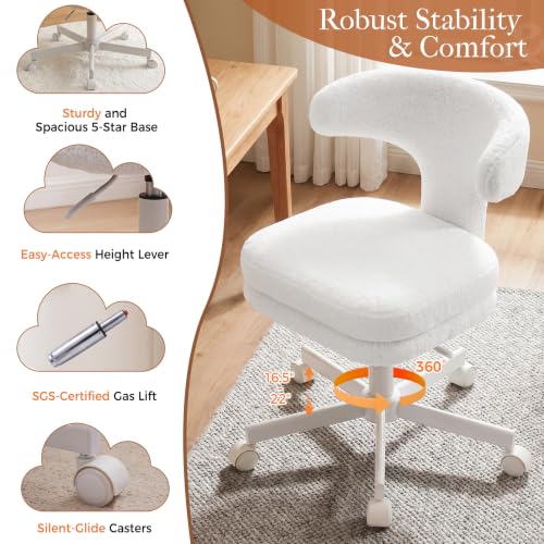 GTPLAYER Swivel Office Desk Chair with Wheels, Adjustable Height Vanity Chair with Back Support, Comfy Rolling Stool for Home Office, Bedroom & Makeup Vanity, Sweet Gift for Girls and Women - color: Pure White