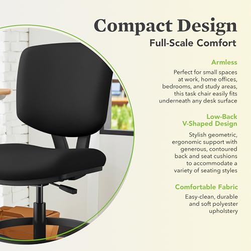 HON Volt Ergonomic Office Stool, Armless, Office Desk Computer Chair, Black - color: Fabric Back - Stool