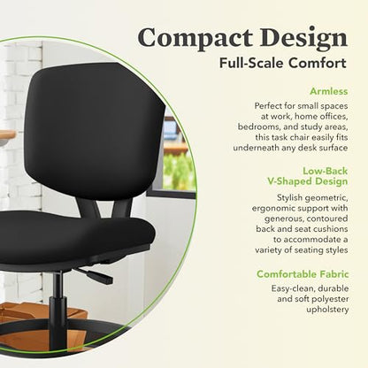 HON Volt Ergonomic Office Stool, Armless, Office Desk Computer Chair, Black - color: Fabric Back - Stool