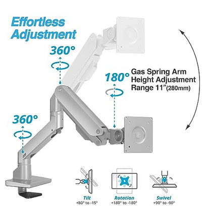 AVLT Single Monitor Arm Desk Mount for 34-57" Screens, Heavy Duty - Gray | Fits One 44 lb Heavy Duty Monitor – Full Motion Height, Swivel, Tilt, Rotation – VESA 200x200, 200x100, 100x100, 75x75 - color: Gray-34 to 57 Inch