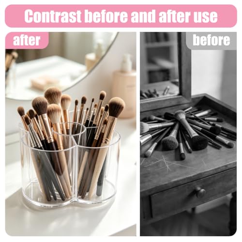 Acrylic Makeup Brush Holder, Clear Rotating Makeup Brush Holder Organizer, 5 Slot Make up Brush Stand for Vanity Desk Countertop Bathroom (Flower) - size: Flower- 6in