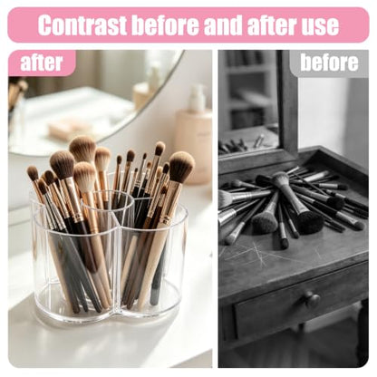 Acrylic Makeup Brush Holder, Clear Rotating Makeup Brush Holder Organizer, 5 Slot Make up Brush Stand for Vanity Desk Countertop Bathroom (Flower) - size: Flower- 6in