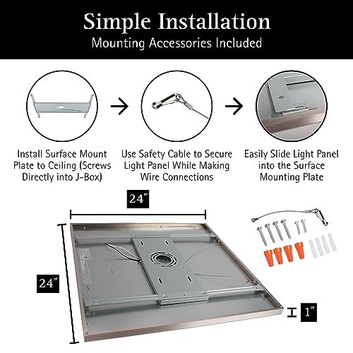 UltraLux 2x2 Surface Mount LED Panel TRIAC Dimmable 3CCT Brushed Nickel 2Pk | 3000 lumens, 120-degree beam, CRI>80, aluminum build, damp-rated, fits junction boxes, over 50,000 hours, 5-year warranty - color: Brushed Nickel, size: 2X2 (2 Pack)