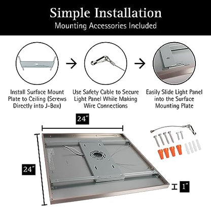 UltraLux 2x2 Surface Mount LED Panel TRIAC Dimmable 3CCT Brushed Nickel 2Pk | 3000 lumens, 120-degree beam, CRI>80, aluminum build, damp-rated, fits junction boxes, over 50,000 hours, 5-year warranty - color: Brushed Nickel, size: 2X2 (2 Pack)