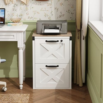 DEVAISE 2-Drawer File Cabinet with Lock, Wood Office Filing Cabinets, White - color: White