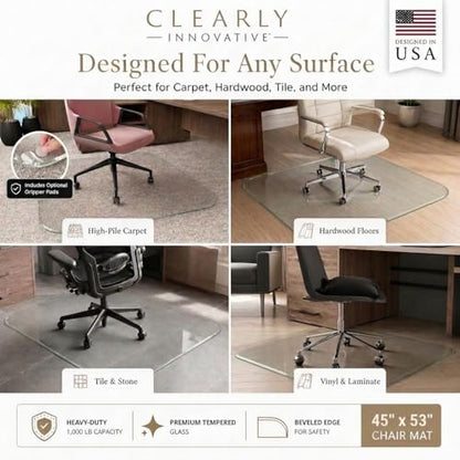 Tempered Glass Office Chair Mat for Carpet & Hardwood, 45" x 53", Clear - color: Clear (Standard Clear), size: 45" by 53" Non-Tabbed