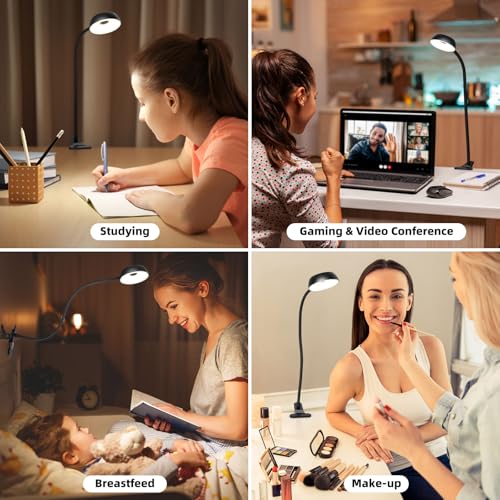 Clip on Light, LED Reading Light for Beds Headboards,5 Color Modes Dimmable | Clip on Light LED Reading Book Light with Clamp Eye-Friendly Desk Lamp Flexible Reading Lights for Books in Bed Bedside Black - color: Black