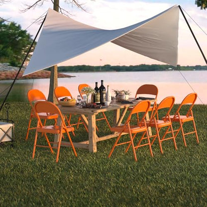 VECELO Metal Folding Chairs 4 Pack, Double Hinged Steel Frame Easy Foldable&Stackable for Office Kitchen Dinning Wedding Patio and Garden,Orange,Set of 4 - color: Orange