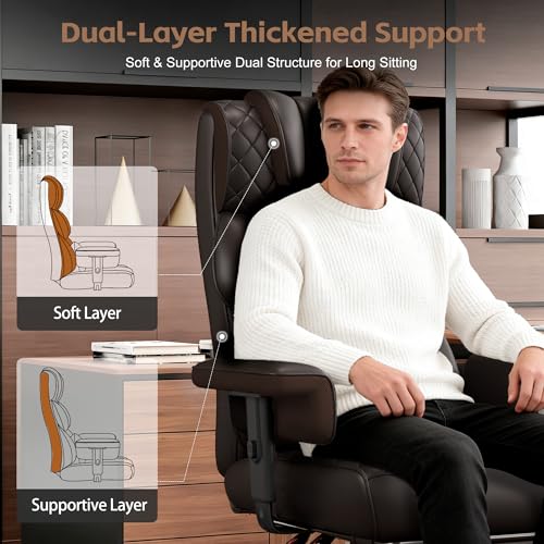 Vonesse Office Chair, Desk Chair with Soft Adjustable Armrests, Ergonomic High Back Gaming Chair with Lumbar Support, Executive Computer Chairs with Footrest (PU Leather, Brown) - color: Brown