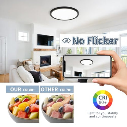 6Pack 11.4 Inch LED Flush Mount Ceiling Light, ETL,24W, 2427LM | 3000K/3500K/4000K/5000K/6500K CCT Selectable, 0.66in Ultra Thin Round Flat Panel Ceiling Light Fixture for Bedroom, Kitchen - color: Black, size: 11.4"-6pk