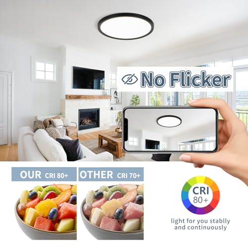 12Pack 11.4 Inch LED Flush Mount Ceiling Light,24W,2427LM,5CCT (Black) | 3000K-6500K Selectable,ETL,0.66in Ultra Thin Round Flat Panel Close to Ceiling Light Fixture for Bedroom, Kitchen (Black) - color: Black, size: 11.4"-12pk