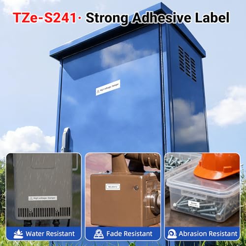 TZe-S241 TZe TZ Extra Strength Tape 18mm 0.7 Label Maker Tape White TZeS241 | Compatible with Brother P Touch Label Tape 3/4'' Strong Adhesive for Brother PT-D400 D410 D600 D610BT PT-P710BT P700 P750W - color: Black on White, size: 18mm 0.7 inch