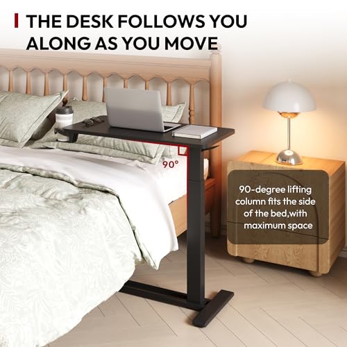 SANODESK 32'' Mobile Standing Desk with Hidden Wheels,Pneumatic Laptop Desk | Sofa Computer Cart Movable Height Adjustable Table Small Sit Stand Desk for Home Office Hospital Use,31.5" W x 17.7" D,Black - color: Black, size: 32x18
