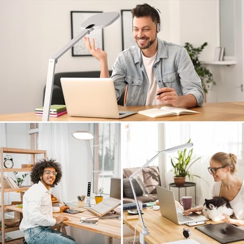 LED Desk Lamp for Home Office with C- Clamp | Swing Arm, Memory, Timer, 30 Dimmable Modes, Computer Light for Video Calls, Zoom Meeting, Conference, Streaming, Podcasting - color: White