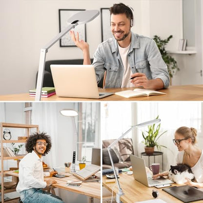 LED Desk Lamp for Home Office with C- Clamp | Swing Arm, Memory, Timer, 30 Dimmable Modes, Computer Light for Video Calls, Zoom Meeting, Conference, Streaming, Podcasting - color: White
