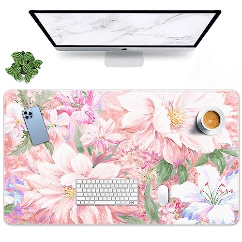Large Mouse Pad, Mouse Pad, 31.5 x 15.7 Inch, Peony Flower Pink | Watercolor Painted Non-Slip Desk Pad Keyboard and Mouse Desk Mat for Gamer, Office & Home - color: Pink Peony Flowers