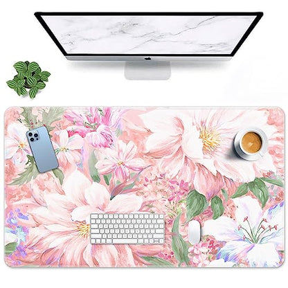Large Mouse Pad, Mouse Pad, 31.5 x 15.7 Inch, Peony Flower Pink | Watercolor Painted Non-Slip Desk Pad Keyboard and Mouse Desk Mat for Gamer, Office & Home - color: Pink Peony Flowers