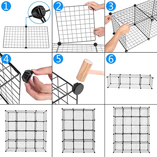 Wire Cube Storage, 16-Cube Organizer Metal, Wire C Grids Storage, Storage Bins Shelf, Modular Bookshelf, Closet Cabinet Ideal for Home, Living Room, Office