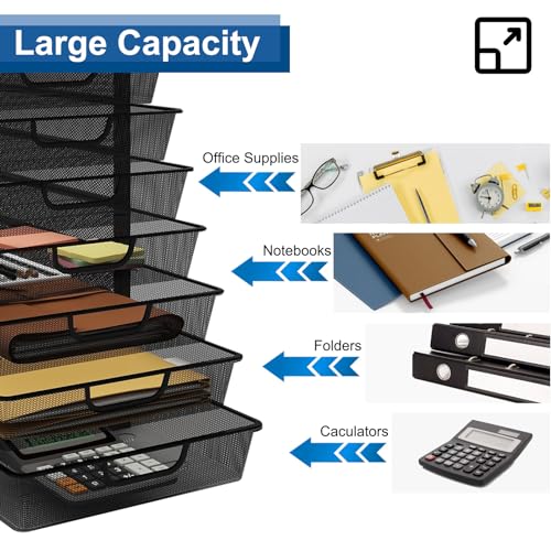 Natwind Mesh File Organizer with 10 Tier Sliding Drawers,Black | Office Supplies Desktop Organizers and Accessories, Paper Letter Tray, File Binder Organizer for Home Office School - size: 10 drawers
