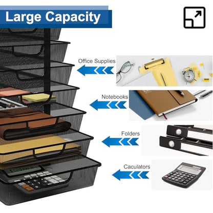 Natwind Mesh File Organizer with 10 Tier Sliding Drawers,Black | Office Supplies Desktop Organizers and Accessories, Paper Letter Tray, File Binder Organizer for Home Office School - size: 10 drawers