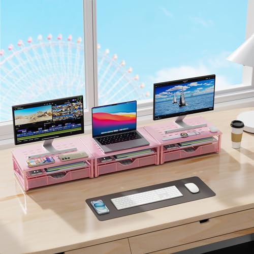 Computer Monitor Stand Riser with Drawer - color: Pink