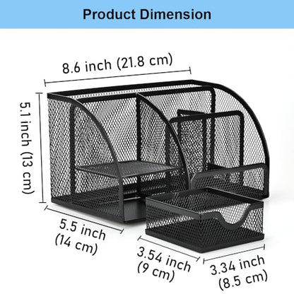 Desk Organizer Stationery Storage, Pencil Holder for Desk, Wire Mesh Office Supplies Journals Notebooks Organizers with 7 Compartments and Mini Drawer (Black) - style: 7 Compartments