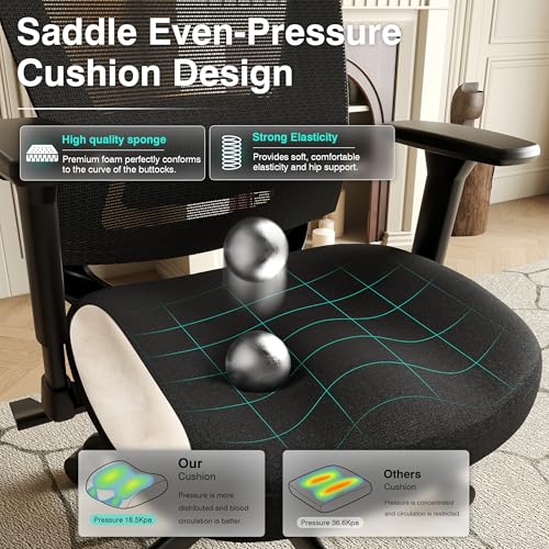 ELABEST Mesh Office Chair,Ergonomic Computer Desk Chair,Sturdy Task Chair- Adjustable Lumbar Support & Armrests,Tilt Function,Comfort Wide Seat,Swivel Home Office Chair (Noir Black (Padded Seat)) - color: Noir Black (Padded Seat)