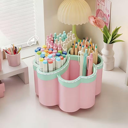 Pen Holder Desk Organizer,360°Rotating Pencil Pen Holder,Large Capacity Desk Storage for Office Home Supplies,Pink - color: pink