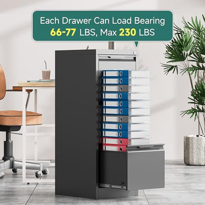 3 Drawer Metal Vertical File Cabinet with Lock for Home Office | 17.8"D x 15"W x 38.4"H,Small Under Desk Cabinet,Adjustable Hanging Bar,Fits 4A/Legal/Letter Size File,Easy Assembly,Black - color: Black, size: 17.8"D x 15"W x 38.4"H（3 Drawers）