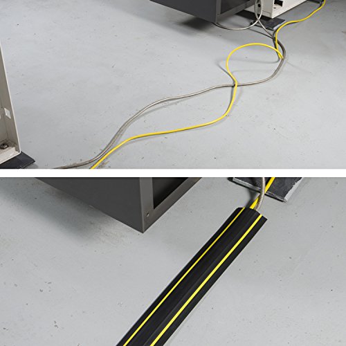 D-Line 30ft Floor Cord Cover, Made in USA Linkable Cable Protector, Hide Extension Cords, Protect Cords, Prevent Cable Trips, Cord Hider, Heavy Duty - Cord Cavity = 1.18" (W) x 0.39" (H), Black/Yellow - color: ['Black/Yellow'], size: ['30 ft']