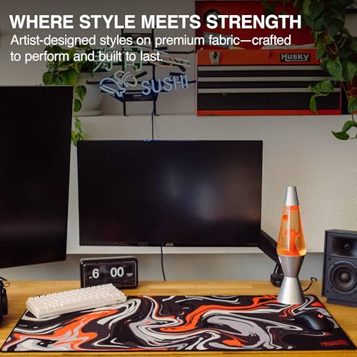 Red & Black Gaming Desk Pad, 36" x 17" Duraglyde Non-Slip Desk Mat | Strata, Durable Surface, Washable Fabric, Smooth Glide, Stable Grip, Large Keyboard and Mouse Pad for Everyday Use - color: Aeroglyde Red & Black, size: 36L x 17W inches