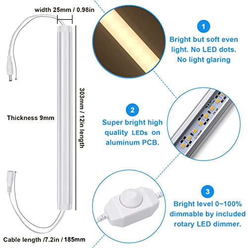 Litever Under Cabinet LED Lighting Kit, Super Bright, 6 PCS 12” Slim Light Bars, 31W 2000 Lumen, Dimmable, Plug or Wired Power Adapter, for Kitchen Cabinets Counter Shelf Workbench (Warm White 3000K) - color: White Cable-Warm White 3000K