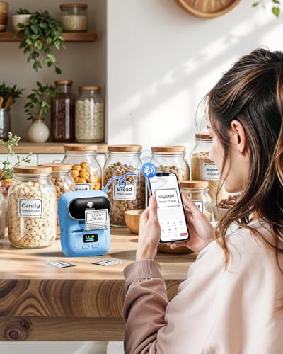 Phomemo Barcode Label Printer - M110 Label Maker Portable Bluetooth Label Maker Machine for Small Business, Barcode, Address, Logo, Clothing, Jerwery, Thermal Printer Compatible with Phones & PC, Blue | 2 Inch Bluetooth Thermal Printer Easy to Use for Sma