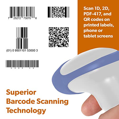 AMBIR BR200 Wireless/USB Barcode Scanner: Supports-1D,2D,PDF417, & QR barcodes. OS: Win, Mac, Linux, Android-White/Blue - color: White