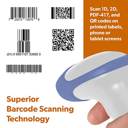 AMBIR BR200 Wireless/USB Barcode Scanner: Supports-1D,2D,PDF417, & QR barcodes. OS: Win, Mac, Linux, Android-White/Blue - color: White