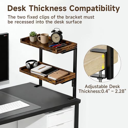 Clamp on Desk Shelf, 2-Tier 17" Office Desk Shelves Organizer (Brown) - color: Brown