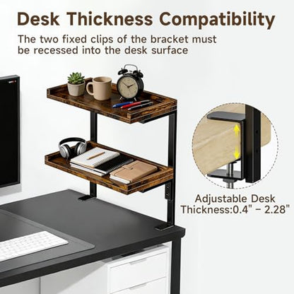 Clamp on Desk Shelf, 2-Tier 17" Office Desk Shelves Organizer (Brown) - color: Brown