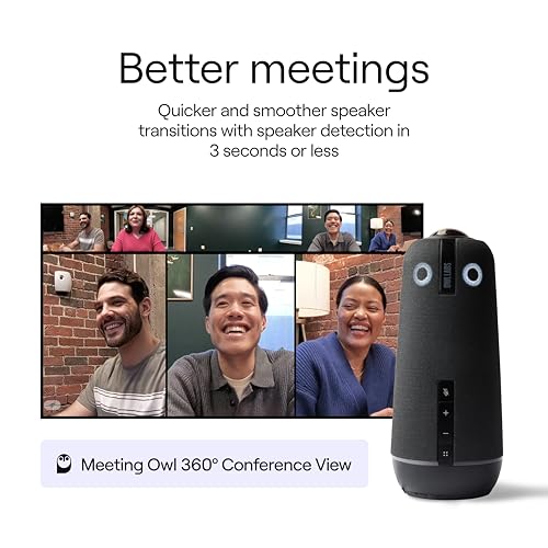 Meeting Owl 4+ 360-Degree, 4K Smart Video Conference Camera, Microphone, and Speaker (Automatic Focus, Zooming, Noise Equalizing, Certified for Microsoft Teams)