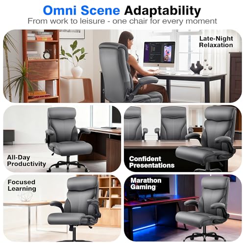 Office Chair - Executive High Back Breathable Comfy Desk Chair with Lumbar Support - Ergonomic Leather Rolling Swivel Computer Chair with Rock Function for Working Studying Gaming Relaxing