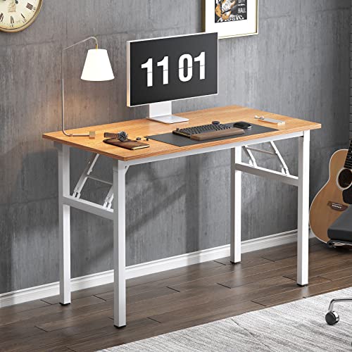 Need Small Folding Computer Desk, 39.4 Inch Writing Table, Teak & White - color: Teak & White, size: 39.4 inches