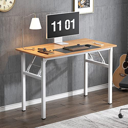 Need Small Folding Computer Desk, 39.4 Inch Writing Table, Teak & White - color: Teak & White, size: 39.4 inches