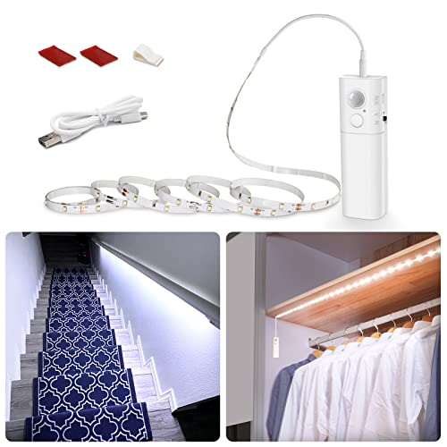 WOBANE LED Closet Light Motion Activated, White Battery Powered LED Strip | Stick-on Anywhere Homelife Motion Sensor LED Light, Rechargeable Night Light for Closet Hallway Stairway 6.56ft, 6000K White - color: White, size: 6.56ft White
