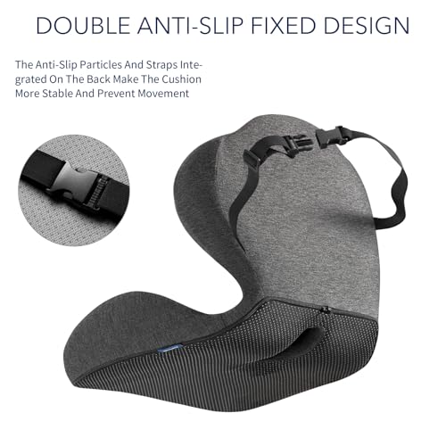Seat Cushion for Car Truck Driver, Memory Foam Seat Cushion with Adjustable Strap,Ergonomic Lumbar/Back Support & Sciatica Relief for Long Drives, Orthopedic Cushion for Office Chair, Car, Semi Truck