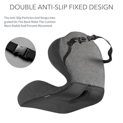 Seat Cushion for Car Truck Driver, Memory Foam Seat Cushion with Adjustable Strap,Ergonomic Lumbar/Back Support & Sciatica Relief for Long Drives, Orthopedic Cushion for Office Chair, Car, Semi Truck