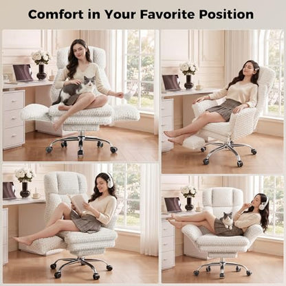 Big and Tall Office Chair, Flip Armrests for Pets & Cross Legged Sitting | Executive Ergonomic Computer Gaming Chair with Foot Rest, White Rose Velvet Wide Seat Reclining Desk Chair - color: White Rose Velvet
