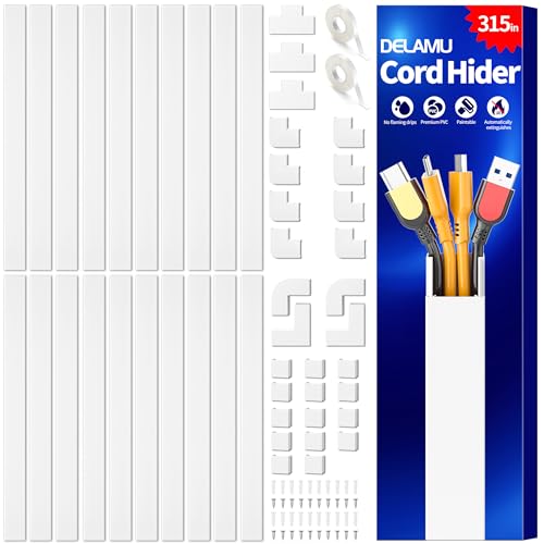 Delamu TV Cord Hider, 315in Wire Covers for 3-4 Cords on Wall, Large Cable Hider Cord Covers for Wires, Cable Management Wire Hiders for TV for Wall, L15.7 x W1.18 x H0.6 in, White - color: White, size: 315in L x 1.18in W x 0.6in H
