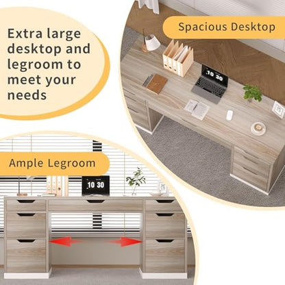 Computer Desk with 7 Drawers, Home Office Desk with Storage, Light Walnut | 54 Inch Writing Desk with 7 Drawers for Small Spaces, Study Desk for Bedroom