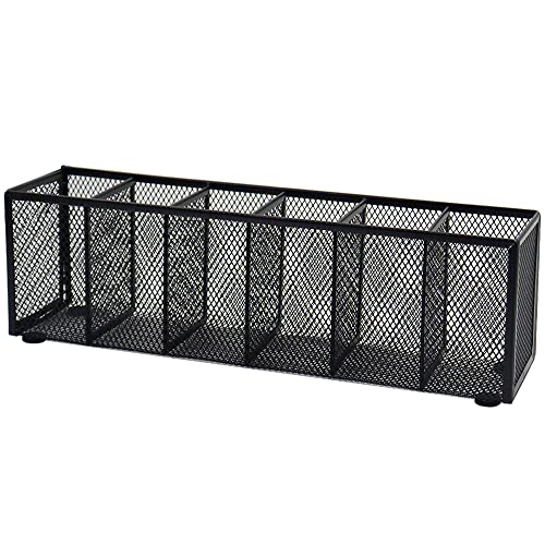 Black Mesh Pen Pencil Holder, Small Metal Desk Organizer Desktop Stationery Office Supplies Acessories Storage Stand, 6 Compartments Brushes Holder for Home School Classroom Teachers - size: 6 Grids