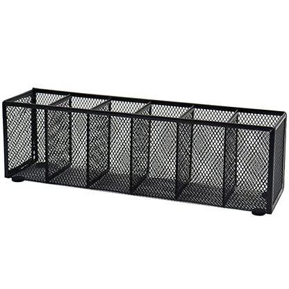 Black Mesh Pen Pencil Holder, Small Metal Desk Organizer Desktop Stationery Office Supplies Acessories Storage Stand, 6 Compartments Brushes Holder for Home School Classroom Teachers - size: 6 Grids