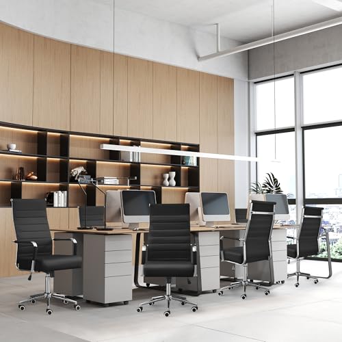 JOMEED Office Desk Chair,Conference Room Chair,High Back PU Leather Swivel | Modern Executive Ribbed Design, Ergonomic, Height Adjustable, Wheels and Arms, for Home Office(Black-Silver Frame) - color: Black-sliver Frame